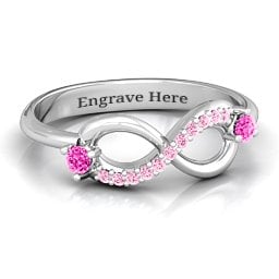 Double Stone Infinity Accent Ring in 925 Sterling Silver with Pink Tourmaline and Fancy Pink Premium Zirconia