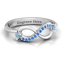Double Stone Infinity Accent Ring in 925 Sterling Silver with Aquamarine and Fancy Blue Premium Zirconia