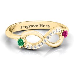 Double Stone Infinity Accent Ring in 10K Solid Yellow Gold with Emerald, Ruby, and White Premium Zirconia