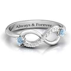 Double Stone Infinity Accent Ring – Sterling Silver with Aquamarine and White Premium Zirconia