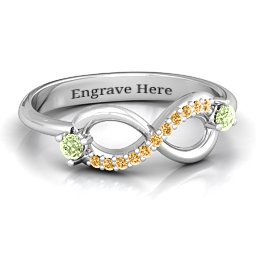 Double Stone Infinity Accent Ring in 925 Sterling Silver with Peridot and Fancy Yellow Premium Zirconia