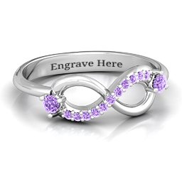 Double Stone Infinity Accent Ring in 925 Sterling Silver with Amethyst and Amethyst Premium Zirconia