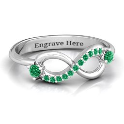 Double Stone Infinity Accent Ring in 925 Sterling Silver with Emerald and Green Premium Zirconia