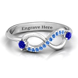 Double Stone Infinity Accent Ring in 925 Sterling Silver with Blue Sapphire and Fancy Blue Premium Zirconia