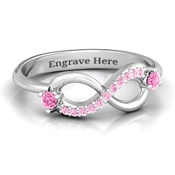 Double Stone Infinity Accent Ring in 925 Sterling Silver with Pink Tourmaline and Fancy Pink Premium Zirconia