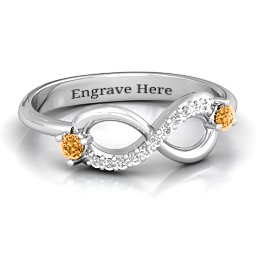 Double Stone Infinity Accent Ring in 925 Sterling Silver with Citrine and White Premium Zirconia
