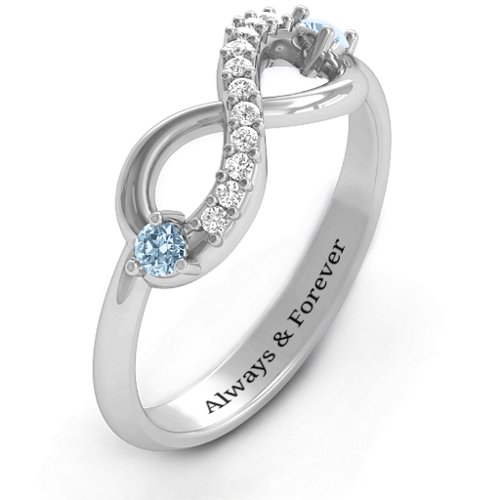 Double Stone Infinity Accent Ring – Sterling Silver with Aquamarine and White Premium Zirconia