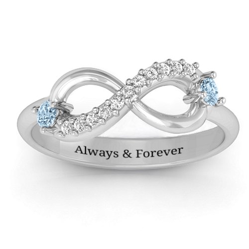 Double Stone Infinity Accent Ring – Sterling Silver with Aquamarine and White Premium Zirconia
