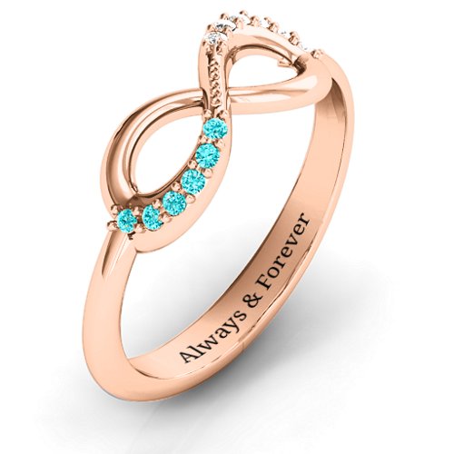 Infinity Accent Ring – 10K Rose Gold with Mint Premium Zirconia and White Premium Zirconia