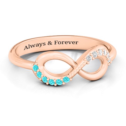 Infinity Accent Ring – 10K Rose Gold with Mint Premium Zirconia and White Premium Zirconia