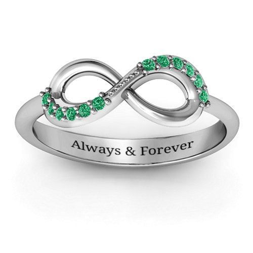 Infinity Accent Ring – Sterling Silver with Green Premium Zirconia