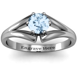 Solitaire Split Shank Ring in 925 Sterling Silver with Aquamarine