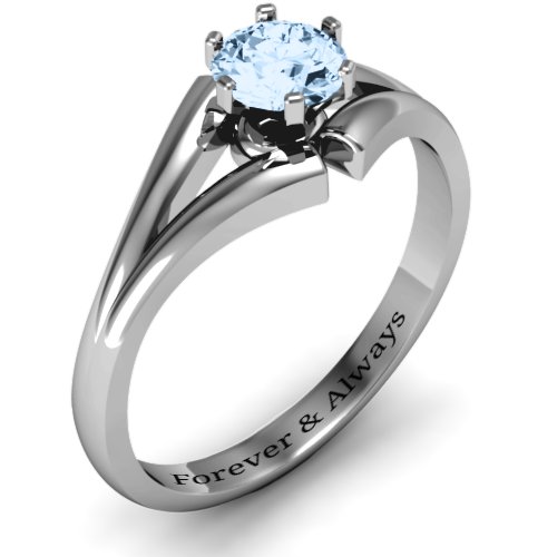 Solitaire Split Shank Ring – Sterling Silver with Aquamarine