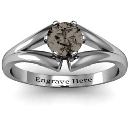 Solitaire Split Shank Ring in 925 Sterling Silver with Smokey Quartz