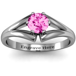 Solitaire Split Shank Ring in 925 Sterling Silver with Pink Tourmaline