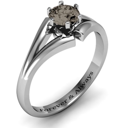 Solitaire Split Shank Ring – Sterling Silver with Smokey Quartz