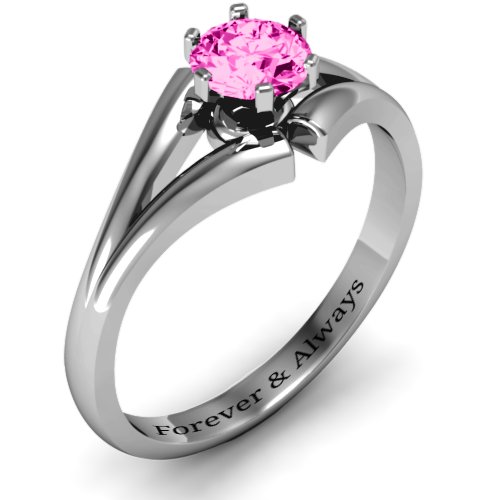Solitaire Split Shank Ring – Sterling Silver with Pink Tourmaline