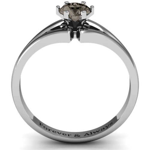 Solitaire Split Shank Ring – Sterling Silver with Smokey Quartz