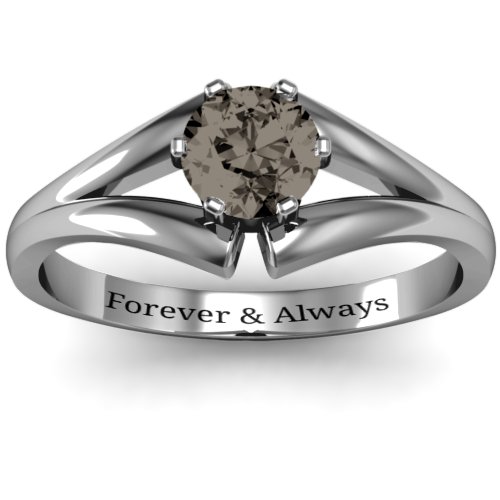 Solitaire Split Shank Ring – Sterling Silver with Smokey Quartz