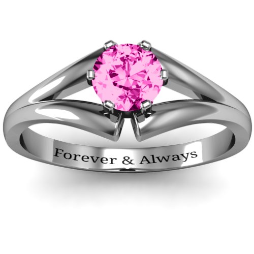 Solitaire Split Shank Ring – Sterling Silver with Pink Tourmaline