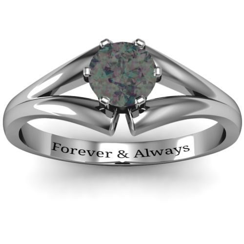 Solitaire Split Shank Ring – Sterling Silver with Alexandrite