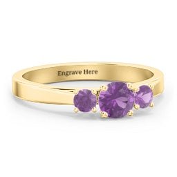 Three Stone Eternity Ring in 18K Gold Plated Silver with Amethyst