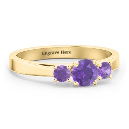 Three Stone Eternity Ring in 18K Gold Plated Silver with Amethyst