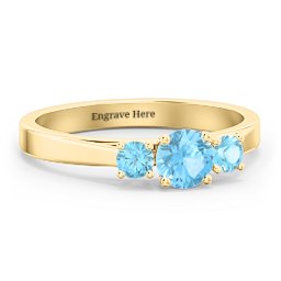 Three Stone Eternity Ring in 18K Gold Plated Silver with Blue Topaz