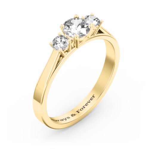 Three Stone Eternity Ring – 18K Gold Plated Silver with Cubic Zirconia
