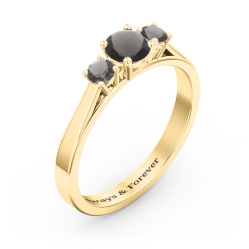 Three Stone Eternity Ring – 18K Gold Plated Silver with Smokey Quartz