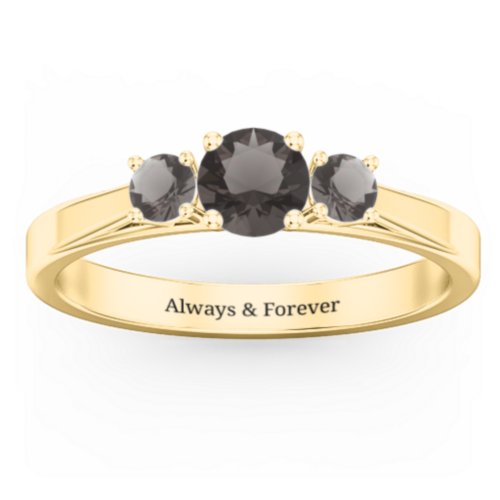 Three Stone Eternity Ring – 18K Gold Plated Silver with Smokey Quartz