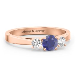 Three Stone Eternity Ring in 10K Solid Rose Gold with Blue Sapphire and Cubic Zirconia
