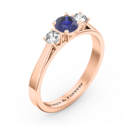 Three Stone Eternity Ring – 10K Rose Gold with Blue Sapphire and Cubic Zirconia