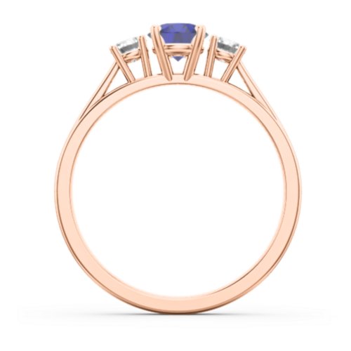 Three Stone Eternity Ring – 10K Rose Gold with Blue Sapphire and Cubic Zirconia