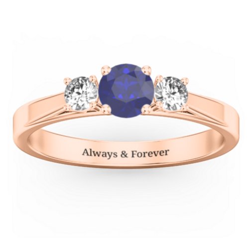 Three Stone Eternity Ring – 10K Rose Gold with Blue Sapphire and Cubic Zirconia