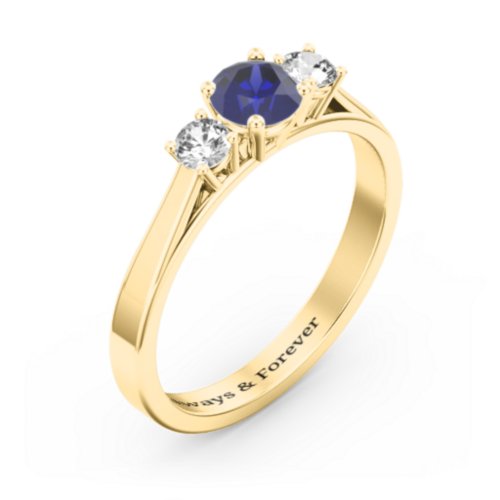 Three Stone Eternity Ring – 10K Yellow Gold with Blue Sapphire and Cubic Zirconia