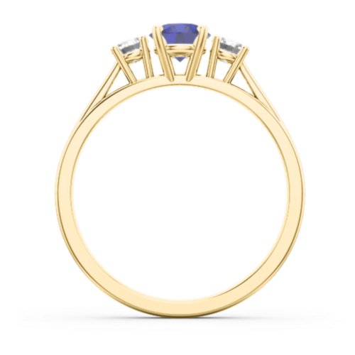 Three Stone Eternity Ring – 10K Yellow Gold with Blue Sapphire and Cubic Zirconia