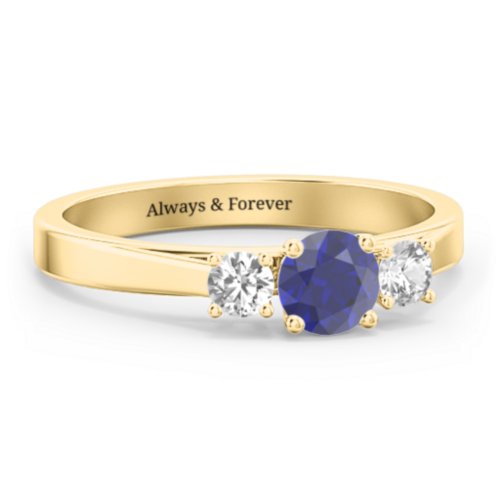 Three Stone Eternity Ring – 10K Yellow Gold with Blue Sapphire and Cubic Zirconia