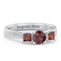 Three Stone Eternity with Princess Accents Ring in 925 Sterling Silver with Garnet