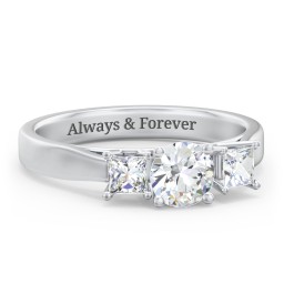 Three Stone Eternity with Princess Accents Ring in 925 Sterling Silver with Cubic Zirconia