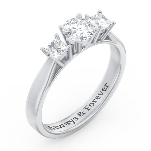 Three Stone Eternity with Princess Accents Ring – Sterling Silver with Diamond