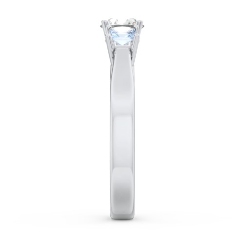 Three Stone Eternity with Princess Accents Ring – Sterling Silver with Cubic Zirconia and Aquamarine