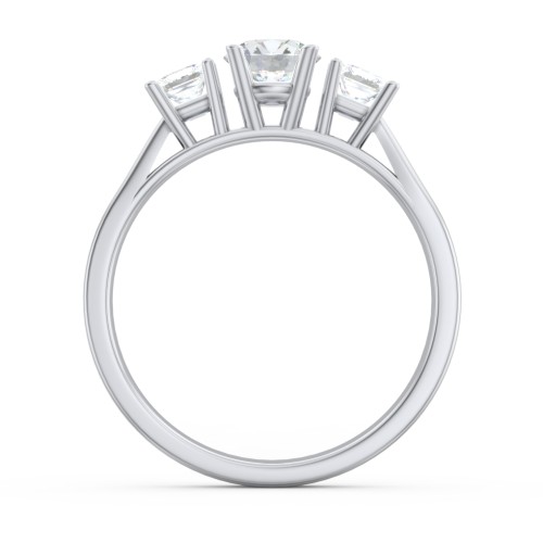 Three Stone Eternity with Princess Accents Ring – Sterling Silver with Diamond