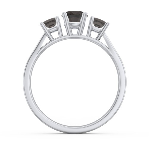 Three Stone Eternity with Princess Accents Ring – Sterling Silver with Smokey Quartz