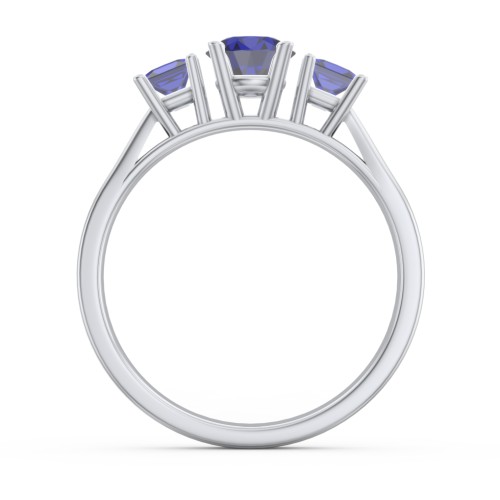 Three Stone Eternity with Princess Accents Ring – Sterling Silver with Blue Sapphire