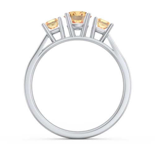 Three Stone Eternity with Princess Accents Ring – Sterling Silver with Citrine
