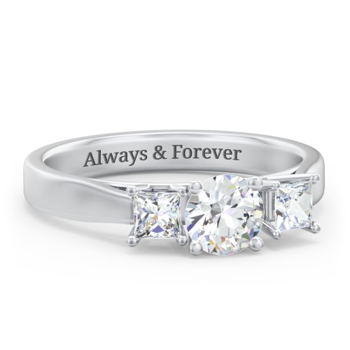 Three Stone Eternity with Princess Accents Ring – Sterling Silver with Cubic Zirconia