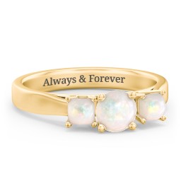 Three Stone Eternity with Princess Accents Ring in 10K Solid Yellow Gold with Opal