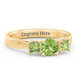 Three Stone Eternity with Princess Accents Ring in 10K Solid Yellow Gold with Peridot