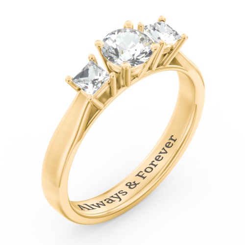 Three Stone Eternity with Princess Accents Ring – 10K Yellow Gold with Cubic Zirconia